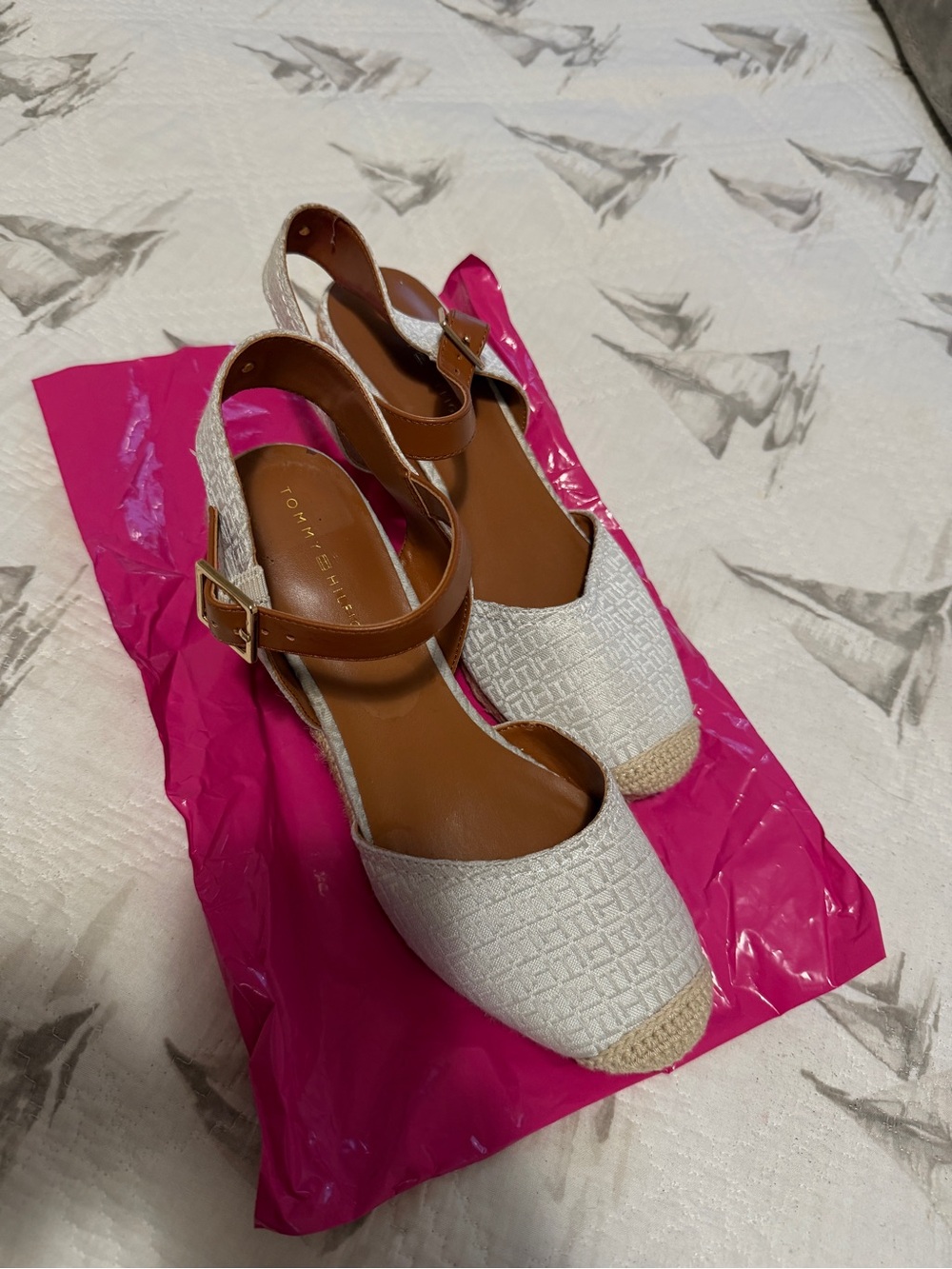 Tommy Hilfiger White Espadrille Slingback with Tan Ankle Strap